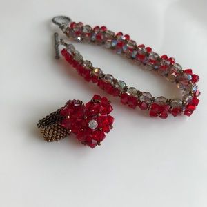 Hand beaded bracelet and ring